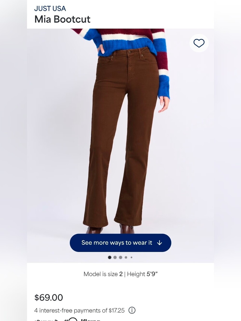 Just USA Mia Bootcut Brown Pants Stitchfix Size 12